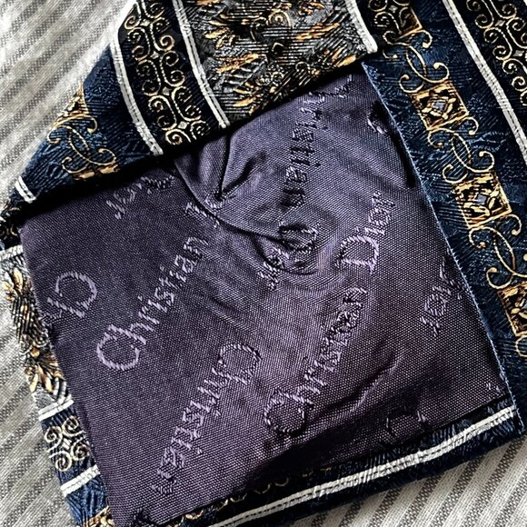 Christian Dior Vintage Royalty Neck Tie 100% Silk Blue - Picture 6 of 7